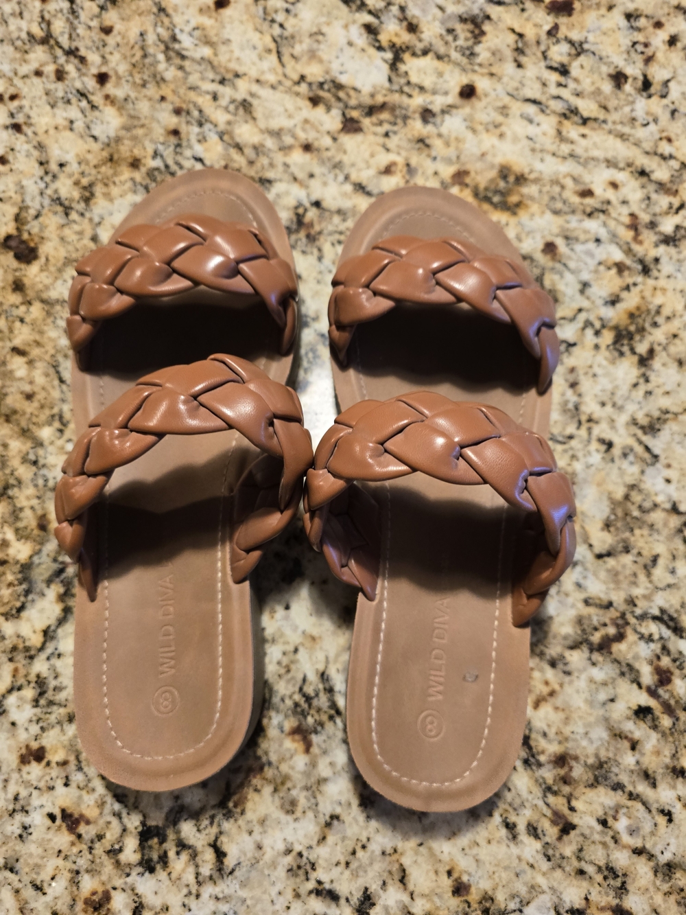 Wild Diva Braided Slide Sandals in Cognac Brown
